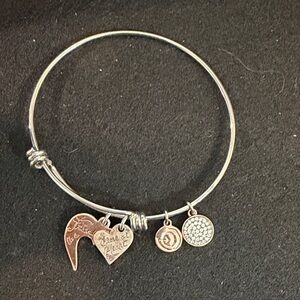 Silver Charm Bracelet with Heart and Disc Pendants